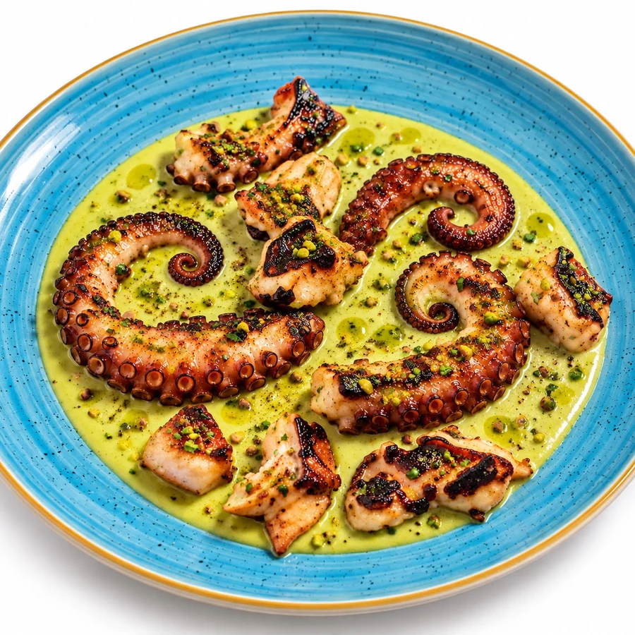 Polpo grigliato su Pistacchio